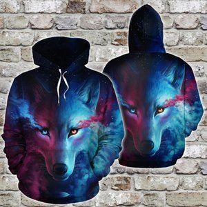 Wolf colorful eyes watercolor hoodie 3d s-5xl